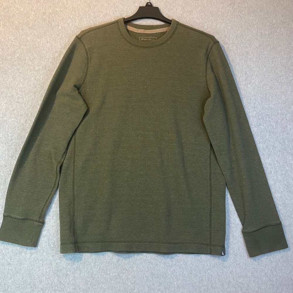 Eddie Bauer Thermal Shirt Mens TL Olive‎ Green Waffle Knit Long Sleeve Hiking